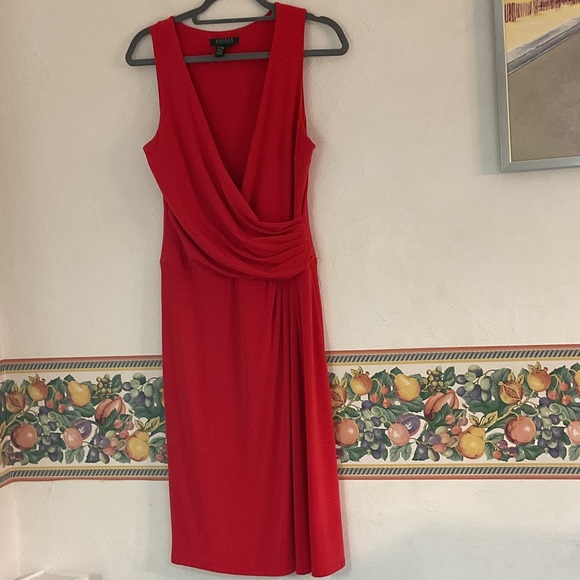Lauren Ralph Lauren Dresses & Skirts - Lauren Ralph Lauren Faux Wrap Deep V-neck Sleeveless Dress, Size 6, Red
